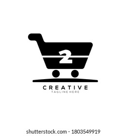 Number Two Shopping Cart Black Logo Icon