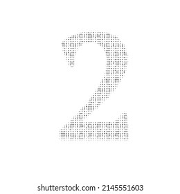 The number two symbol filled with black dots. Pointillism style. Vector illustration on white background