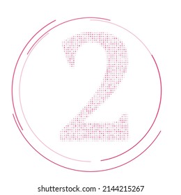 The number two symbol filled with pink dots. Pointillism style. Vector illustration on white background