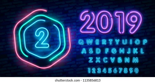 Number two symbol neon sign vector. Second, Number two template neon icon, light banner, neon signboard, nightly bright advertising, light inscription. Vector illustration