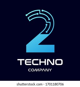 Number two technology vector logo template/ This design use blue and dot symbol. Suitable for text.