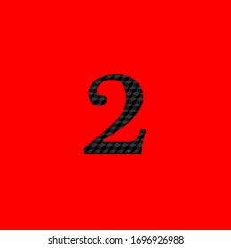 number two in texture with opaque black metal appearance editable vector on red background