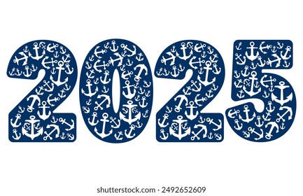 Number Two Thousand Twenty Five With Anchor Pattern. Number 2025 Isolated On A White Background
