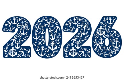 Number Two Thousand Twenty Six With Anchor Pattern. Number 2026 Isolated On A White Background
