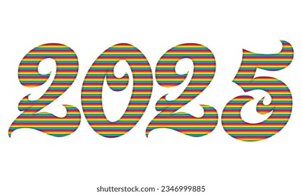 Number Two Thousand Twenty-Five With Rainbow Colors Pattern Vector Illustration. Number 2025 In LGBT Flag Colors