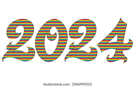 Number Two Thousand Twenty-Four With Rainbow Colors Pattern Vector Illustration. Number 2024 In LGBT Flag Colors