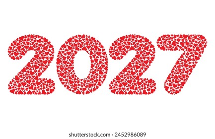 Número Dos Mil Veintisiete Con Corazones Rojos Amor Patrón Ilustración vectorial. Número 2027 Aislado Sobre Un Fondo Blanco
