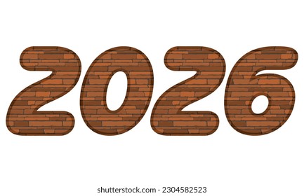 Número Dos Mil Veintiséis En Ilustración De Vectores De Estilo Ladrillo. Número 2026 Con Textura De Ladrillo Aislada En Fondo Blanco