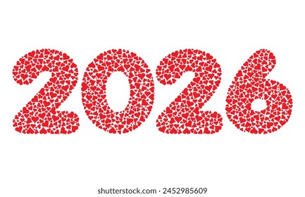 Número Dos Mil Veintiséis Con Corazones Rojos Amor Patrón Ilustración vectorial. Número 2026 Aislado Sobre Un Fondo Blanco
