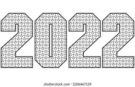 Number Two Thousand Twenty-Two With Soccer Ball Pattern Vector Illustration. Number 2022 With Football Ball Pattern Isolated On A White Background
