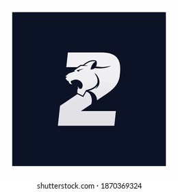 Number Two Tiger, Numeral Predator Logo Design Vector