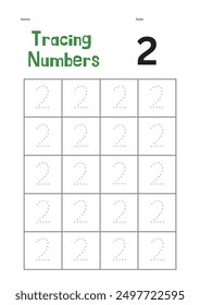 number two tracing letter for preschool kids activity worksheets with exercises vector download