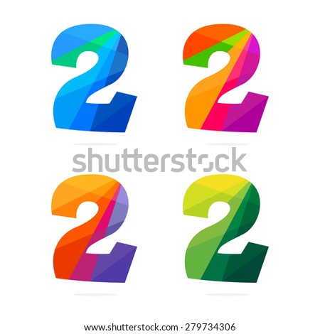Number two in trendy polygonal crystal style, vector design template elements