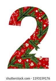 Number two. Vector Design Background. Illustration of a Christmas style.