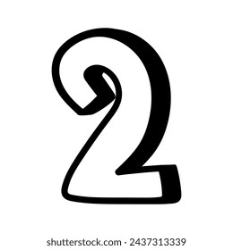 Number two vector icon in doodle style. Symbol in simple design. Cartoon Figure of 2 hand drawn isolated on white background.