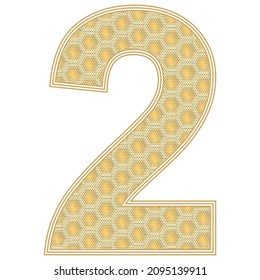 Number Two Vector Illustration. Number 2 With Random Size Hexagonal Honeycomb Pattern Isolated On A White Background
