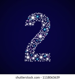 Number two. Vector illustration. The age of 2 years. Shining star