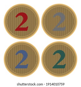 Number Two Vector Illustration. Number Two On The Knitted Background Texture. Knitting Patterned Number Two. Number Two On The Button