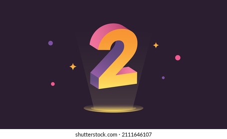 Number two, Vector isometric style illustration, 3D gradient color