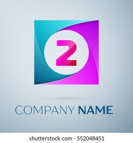 Number two vector logo symbol in the colorful square on grey background. Vector template for your design