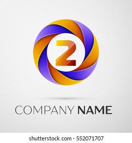 Number two vector logo symbol in the colorful circle on grey background. Vector template for your design