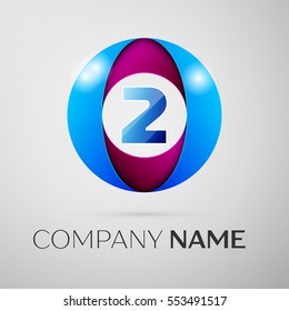 Number two vector logo symbol in the colorful circle on grey background. Vector template for your design