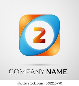Number two vector logo symbol in the colorful square on grey background. Vector template for your design