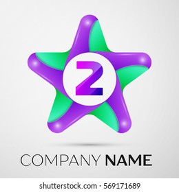 Number two vector logo symbol in the colorful star on grey background. Vector template for your design