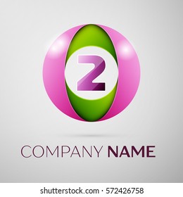 Number two vector logo symbol in the colorful circle on grey background. Vector template for your design