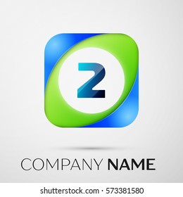 Number two vector logo symbol in the colorful square on grey background. Vector template for your design