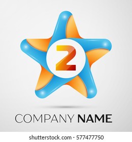 Number two vector logo symbol in the colorful star on grey background. Vector template for your design