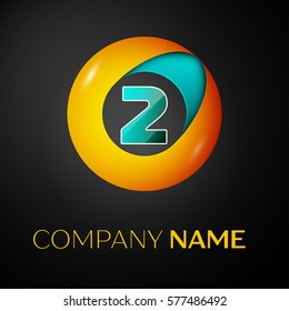 Number two vector logo symbol in the colorful circle on black background. Vector template for your design