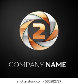 Number two vector logo symbol in the colorful circle on black background. Vector template for your design