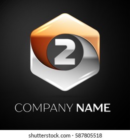 Number two vector logo symbol in the colorful hexagonal on black background. Vector template for your design
