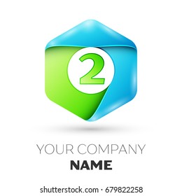 Number two vector logo symbol in the colorful hexagonal on white background. Vector template for your design