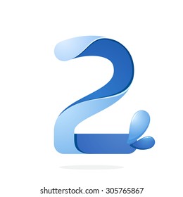 Number two with water waves and drops. Vector design template elements for your application or corporate identity.