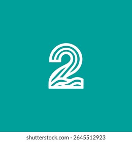 number two with wave line minimalism logo vector illustration template design