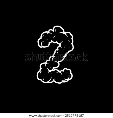 Number two with a wisp of smoke. Black and white hand drawn vector illustration