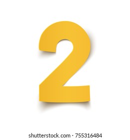 Number two yellow, abstract design isolated on white background. Poster, greetingcard or brochure template. Vector illustration.