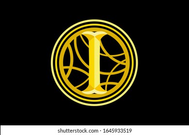 number type one set of roman numerals isolated with vintage circle frame in black background. Vector numbers concept. Design element for clock face, banners, posters.
