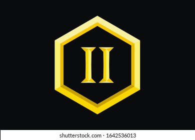number type two set of roman numerals isolated on black background with hexagonal frame. Vector numbers concept. Design element for clock face, banners, posters