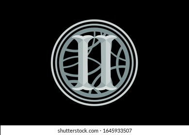 number type two set of roman numerals isolated with vintage circle frame in black background. Vector numbers concept. Design element for clock face, banners, posters.