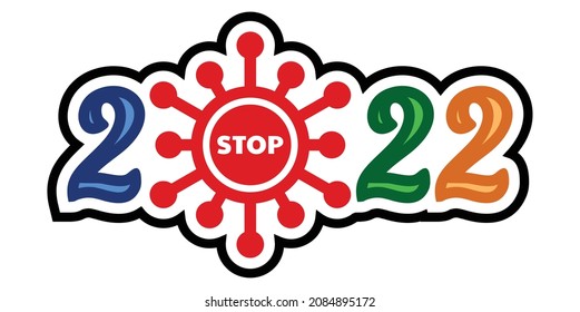 Tipografía numérica 2022 combinación con icono Corona virus (COVID-19) en fondo blanco , diseño del logotipo del vector de plantilla