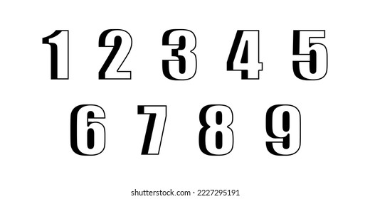 Number vector icon set. From one to nine flat numbers in modern font style.