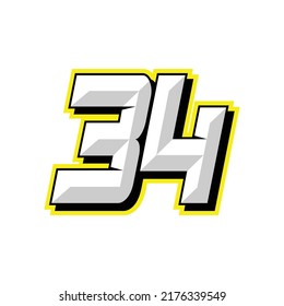 Number Vector Sports Racing Number 34 Stock Vector (Royalty Free ...