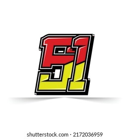 Number Vector Sports Racing Number 51 Stock Vector (Royalty Free ...