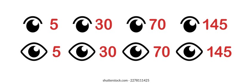 The number of views. Flat, black, red, views counter icons set. Vector icons