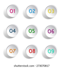 Number white buttons vector illustration set for web design