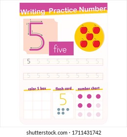 Number writing practice english - number 5