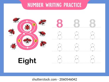 number writing practice sheets eight for kindergarten or preschool